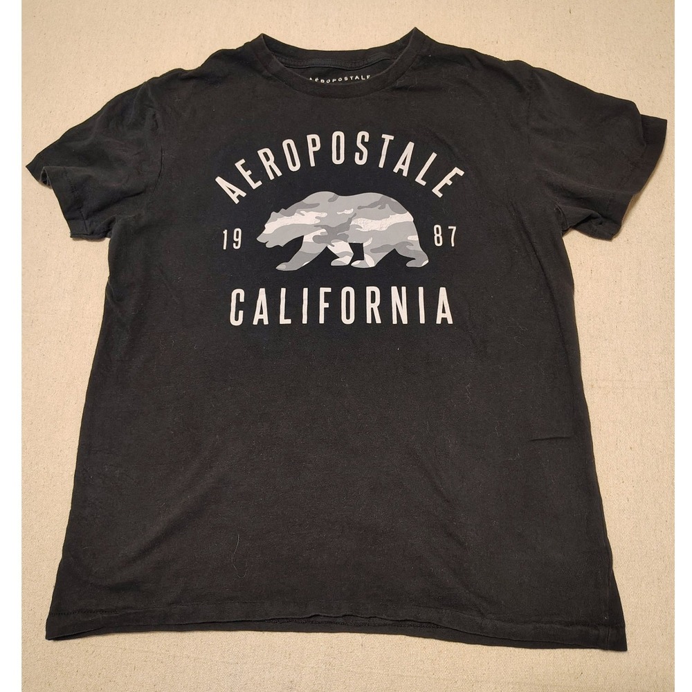 Aeropostale Mens California Camo Bear‎ T-Shirt Black Small 1987 Crewneck Q